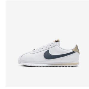 Nike Cortez White and Navy Sneakers with Tan Detail